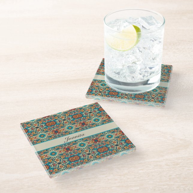 Fiesta Blooms, customisable Glass Coaster (Angled)