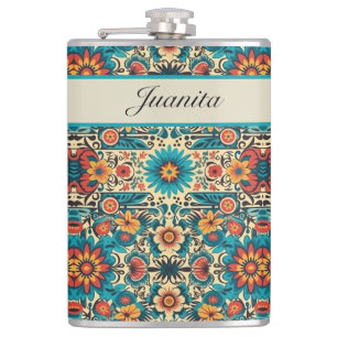 Fiesta Blooms, customisable Hip Flask