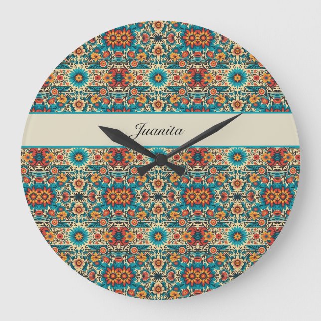 Fiesta Blooms, customisable Large Clock (Front)