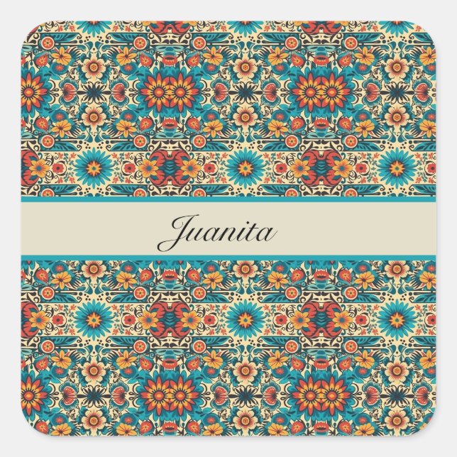 Fiesta Blooms, customisable Square Sticker (Front)