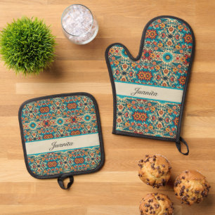 Fiesta Blooms customizable Oven Mitt & Pot Holder Set