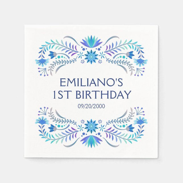 Fiesta Blue Birthday Shower Wedding Napkin (Front)