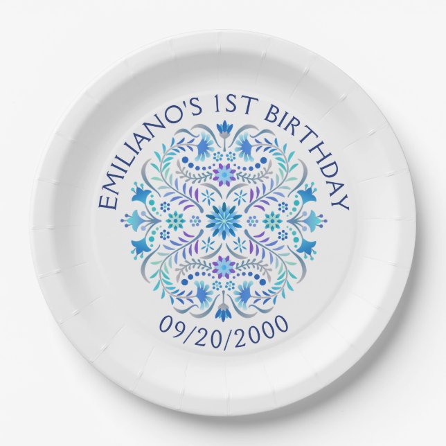 Fiesta Blue Birthday Shower Wedding Paper Plate (Front)