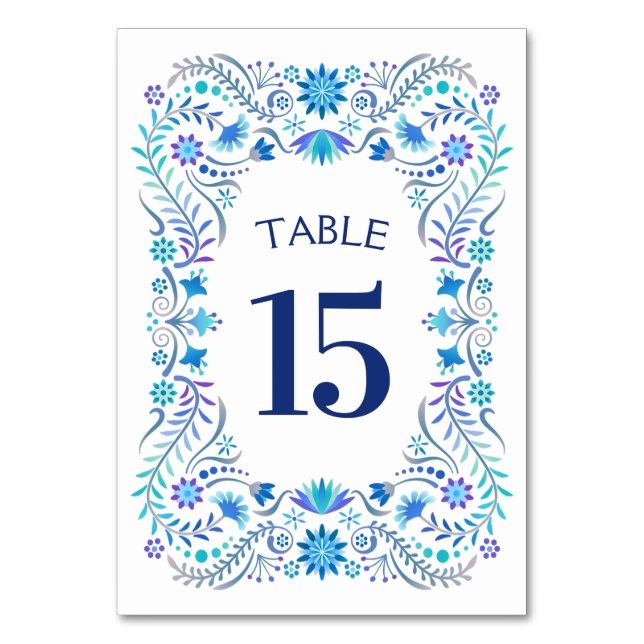 Fiesta Blue Birthday Shower Wedding Table Number (Front)