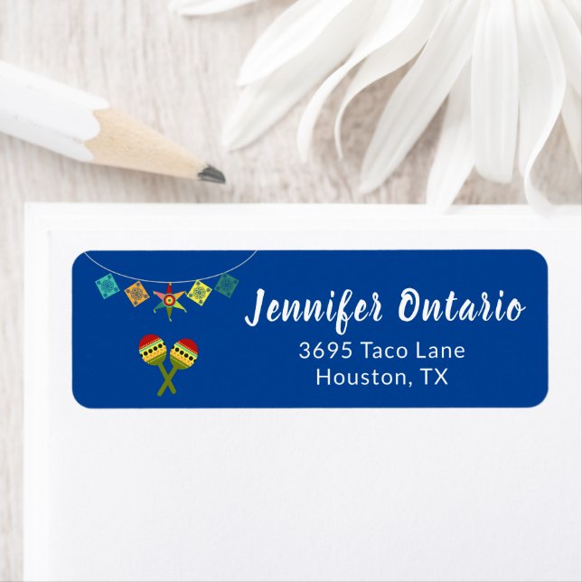 Fiesta Blue Maracas Boy's Birthday Party Return Address Label (Insitu)