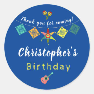 Fiesta Blue Maracas Boy's Birthday Party Thank You Classic Round Sticker