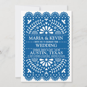 Fiesta Blue Paisley Spanish Wedding invitation