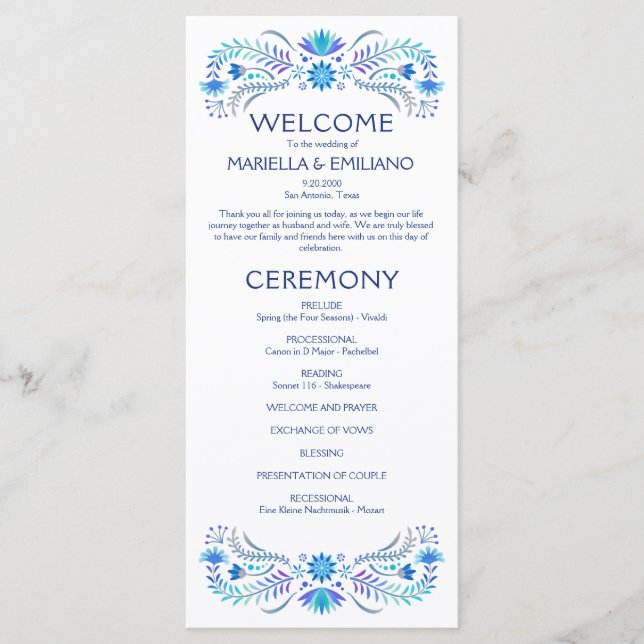 Fiesta Blue Wedding Program (Front)
