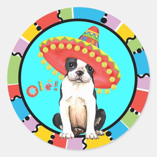 Fiesta Boston Terrier Classic Round Sticker (Front)