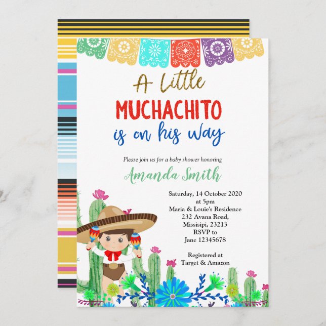 Fiesta Boy Baby Shower Invitation Boy (Front/Back)