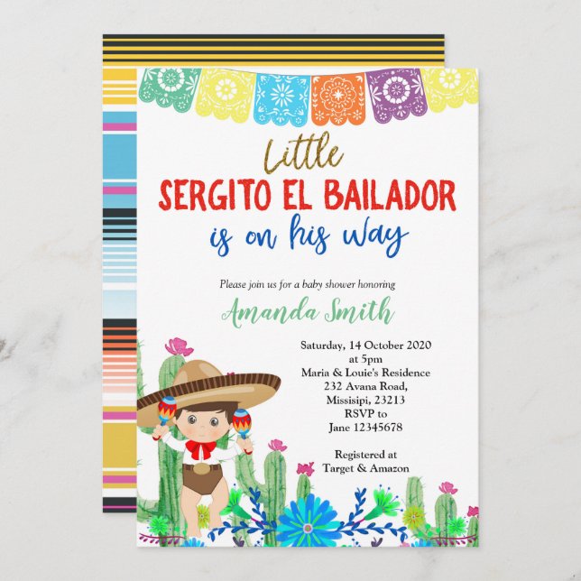 Fiesta Boy Baby Shower Invitation Boy (Front/Back)