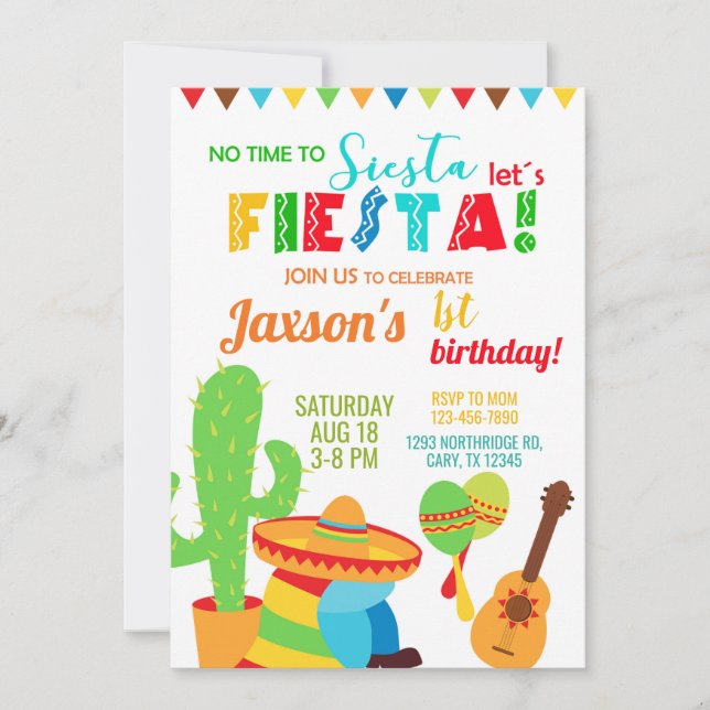 Fiesta boy / man birthday invitation, any age. inv invitation (Front)