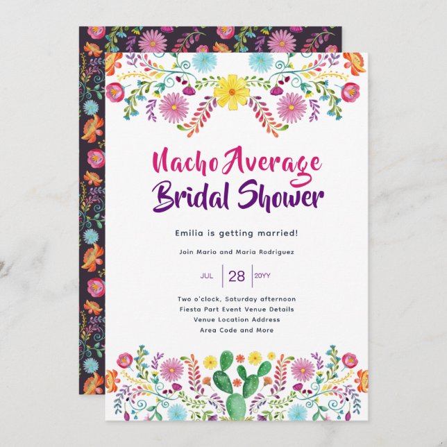 FIESTA Bridal Shower Folkart Floral Invitation (Front/Back)