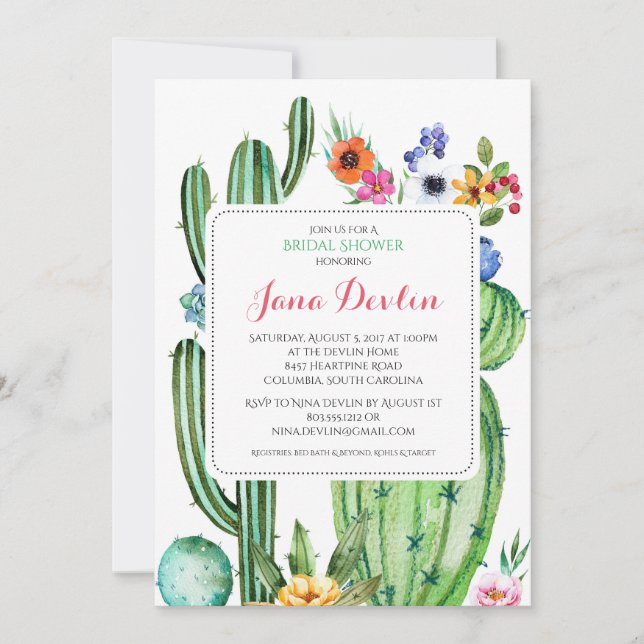 Fiesta Bridal Shower Invitation 5"x7" Southwest (Front)