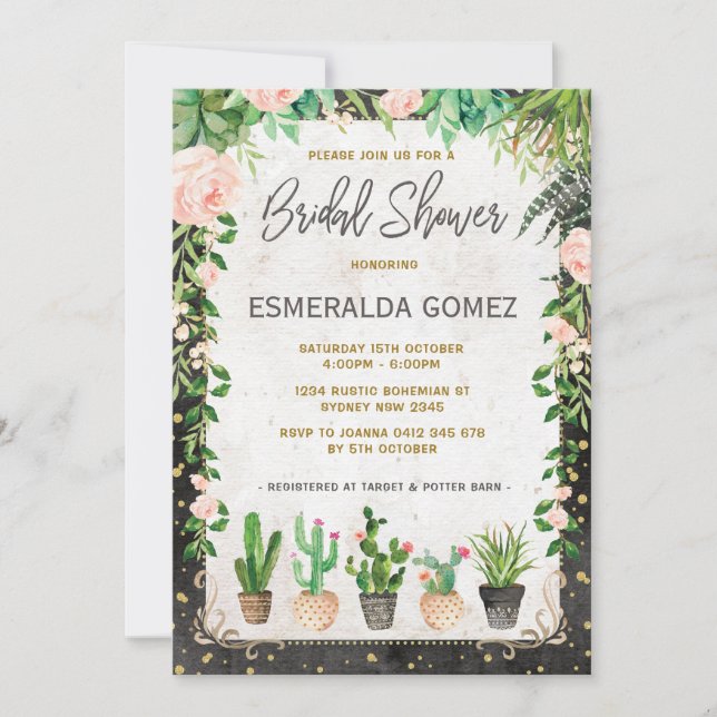 Fiesta Bridal Shower Invite Succulent Cactus Party (Front)