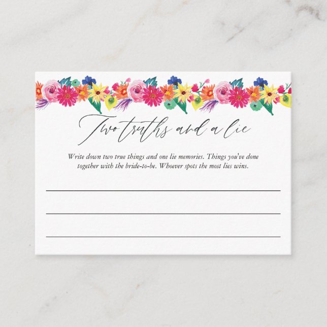 Fiesta Bridal Shower Two Truths and a Lie Game Enclosure Card (Front)