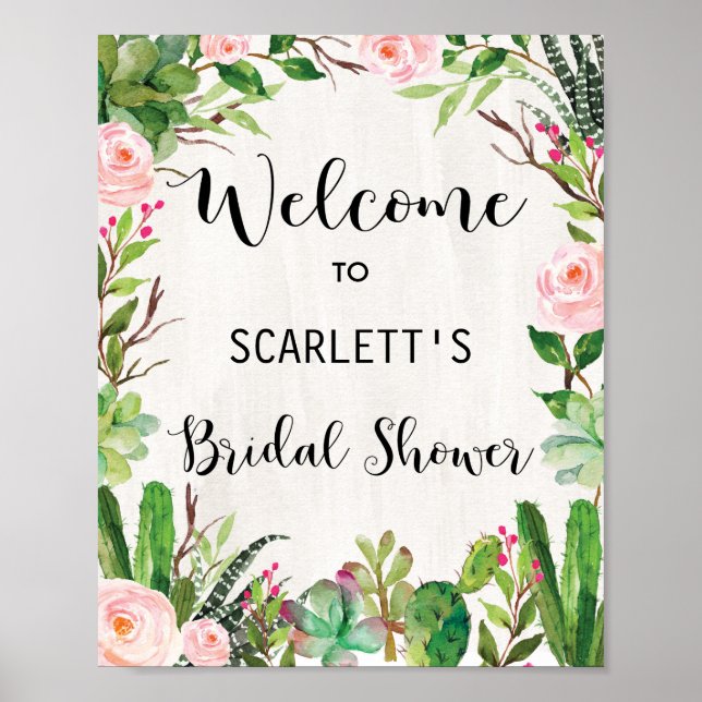 Fiesta Bridal Shower Welcome Poster Cactus Floral (Front)