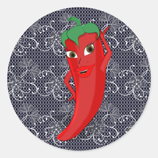 Fiesta Bridal Shower With Red Hot Pepper Diva Classic Round Sticker (Front)