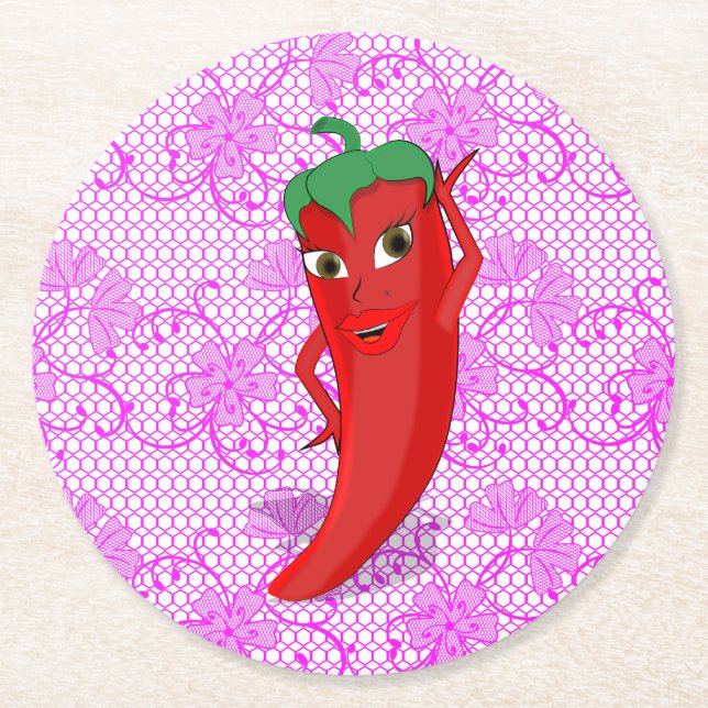 Fiesta Bridal Shower With Red Hot Pepper Diva Round Paper Coaster (Front)