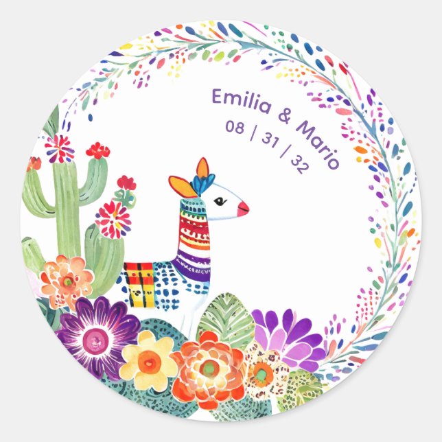 FIESTA Cacti Folkart Flowers Custom Classic Round Sticker (Front)