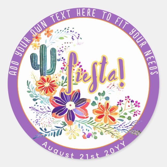 FIESTA Cacti Folkart Flowers Custom Classic Round Sticker (Front)