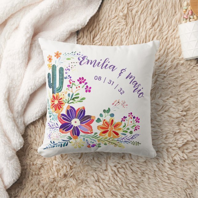 FIESTA Cacti Folkart Flowers Custom Cushion (Blanket)