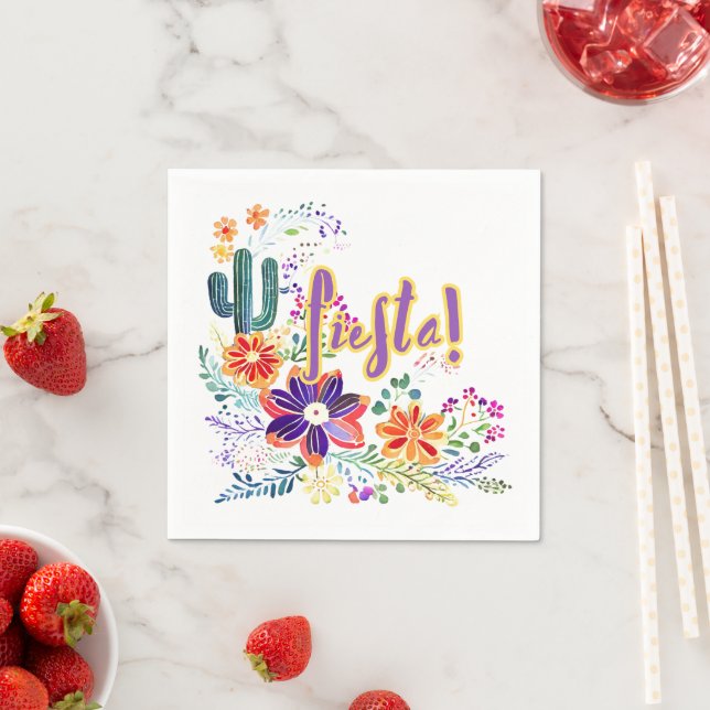 FIESTA Cacti Folkart Flowers Custom Napkin (Insitu)