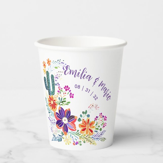FIESTA Cacti Folkart Flowers Custom Paper Cups (Front)