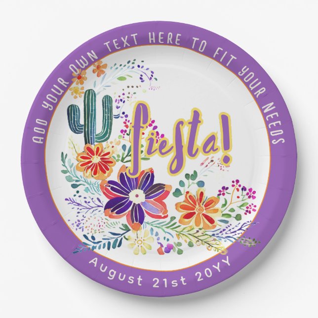FIESTA Cacti Folkart Flowers Custom Paper Plate (Front)