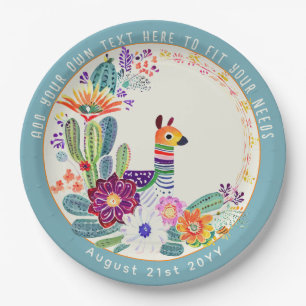 FIESTA Cacti Llama FolkFlowers Party Custom Paper Plate