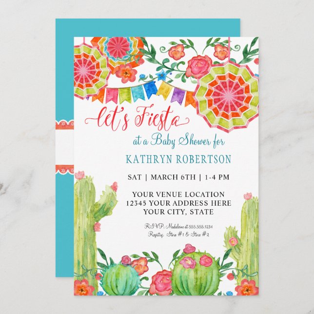 Fiesta Cactus Baby Shower Boy Banner Pennant Invitation (Front/Back)