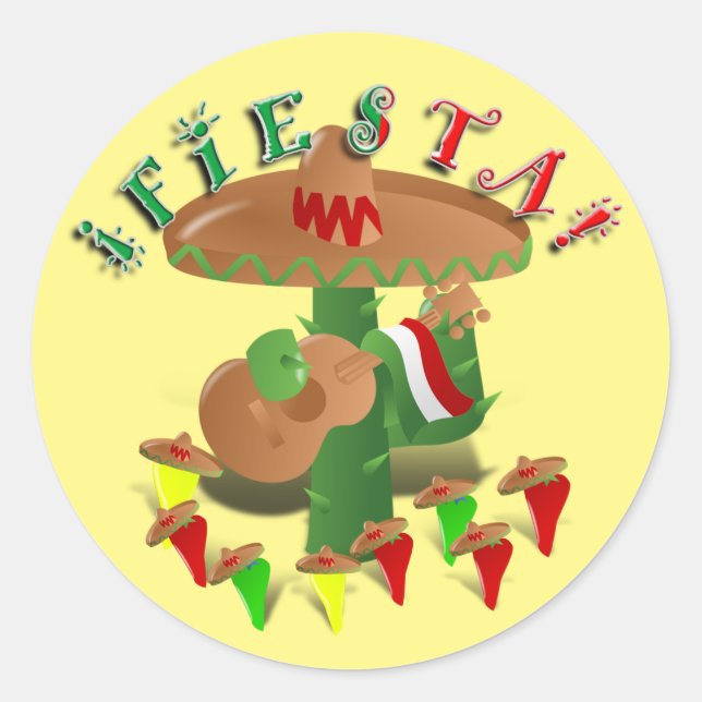 Fiesta Cactus Cinco de Mayo Classic Round Sticker (Front)