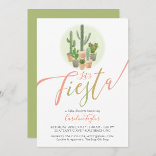 Fiesta Cactus Coral Sage Green Baby Shower Invitation