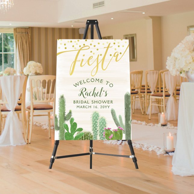 Fiesta Cactus Gold Script Bridal Shower Welcome Poster (Creator Uploaded)
