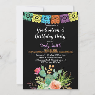 Fiesta cactus Graduation Party Invitation black