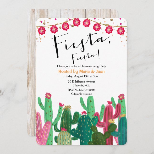 Fiesta Cactus Housewarming Party Invitation (Front/Back)