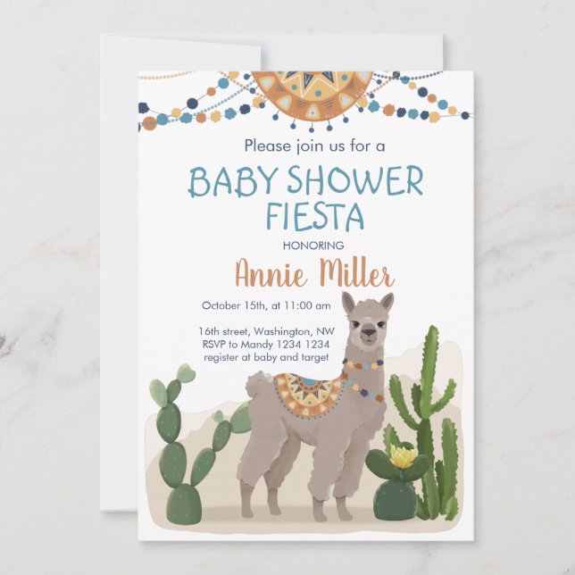 Fiesta Cactus Llama Baby Shower Invitation (Front)