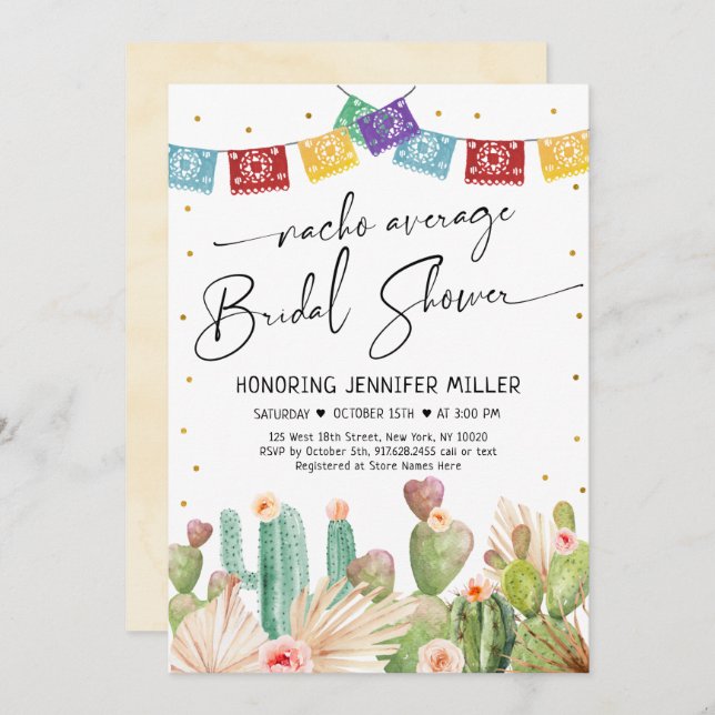 Fiesta Cactus Nacho Average Bridal Shower Invitation (Front/Back)