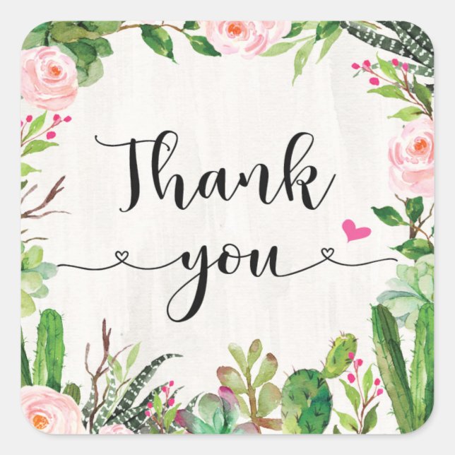 Fiesta Cactus Pink Floral Thank You Sticker Favors (Front)