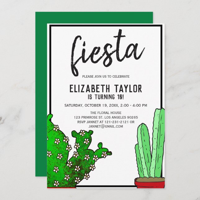 Fiesta Cactus Succulent Mexican Desert Birthday Invitation (Front/Back)