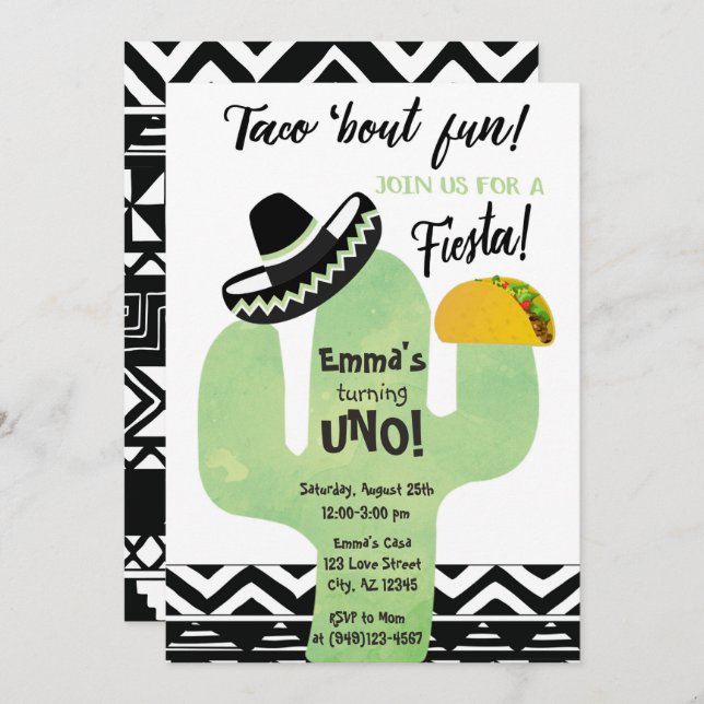 Fiesta Cactus Taco "bout Fun Birthday Party Invitation (Front/Back)