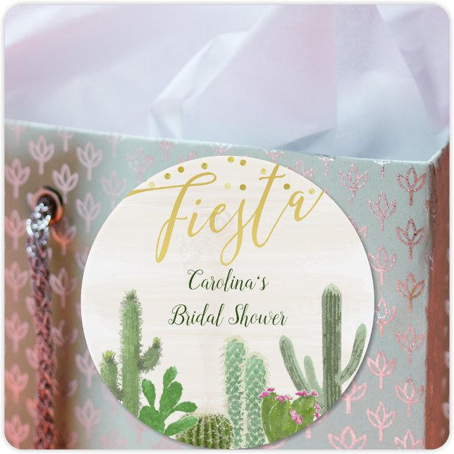 Fiesta Cactus Taco Bout Love Gold Bridal Shower Classic Round Sticker (Creator Uploaded)