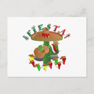 Fiesta Cactus w/Sombrero & Guitar Postcard