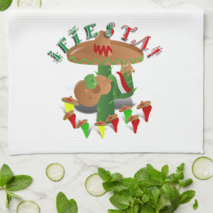 Fiesta Cactus w/Sombrero & Guitar Tea Towel