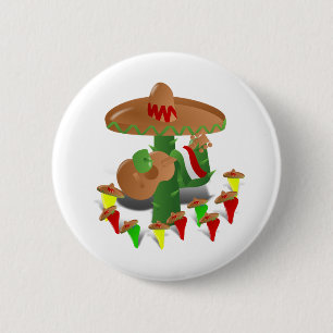 Fiesta Cactus with Guitar & Dancing Peppers 6 Cm Round Badge