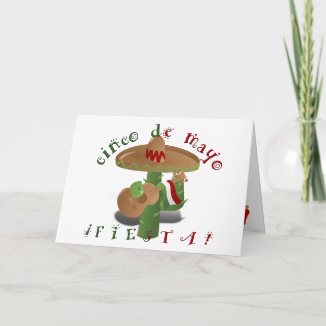Fiesta Cactus with Guitar & Dancing Peppers Card (Front)