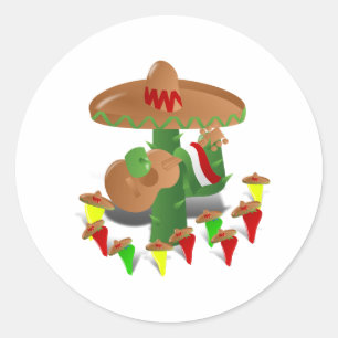 Fiesta Cactus with Guitar & Dancing Peppers Classic Round Sticker