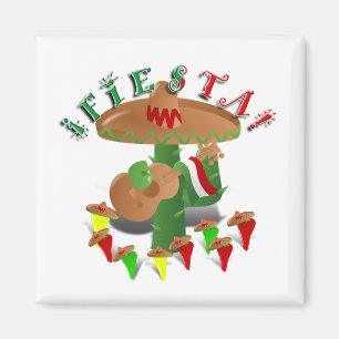 Fiesta Cactus with Guitar & Dancing Peppers Magnet