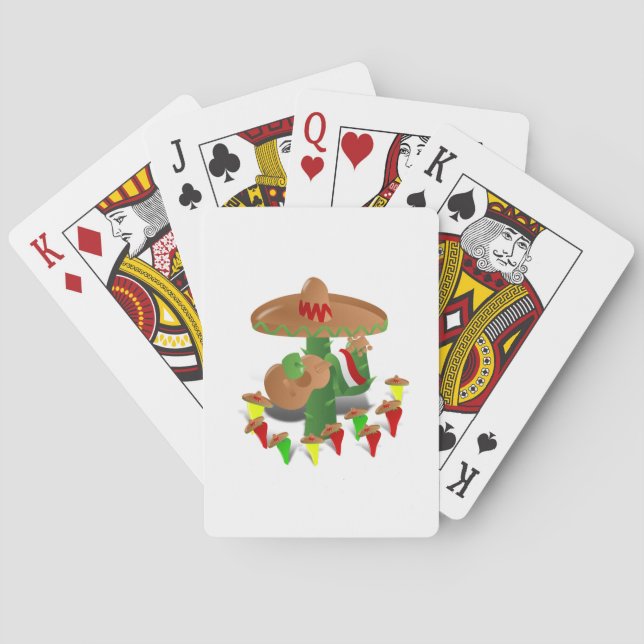 Fiesta Cactus with Guitar & Dancing Peppers Playing Cards (Back)