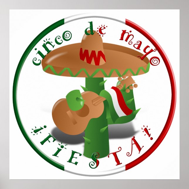 Fiesta Cactus with Guitar & Dancing Peppers Poster (Front)